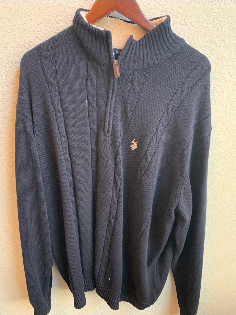 U.S. Polo Assn. Navy Half-Zip Cable Knit Pullover